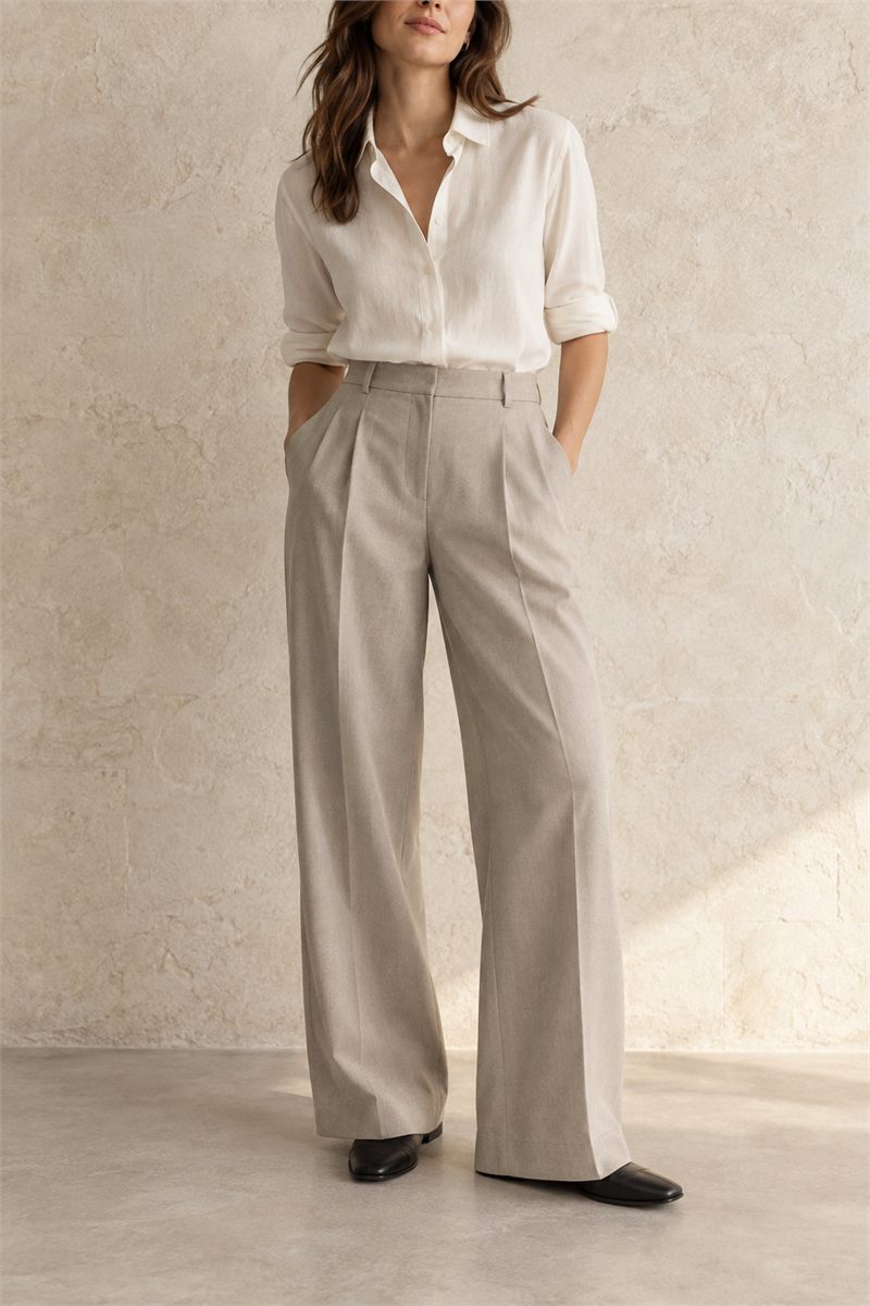 Stone wide-leg trousers