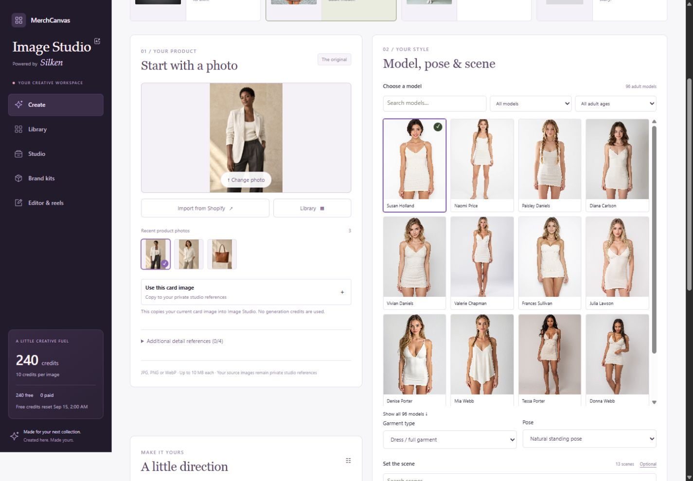 Image Studio AI adult model picker with reference portraits, search and filtering controls